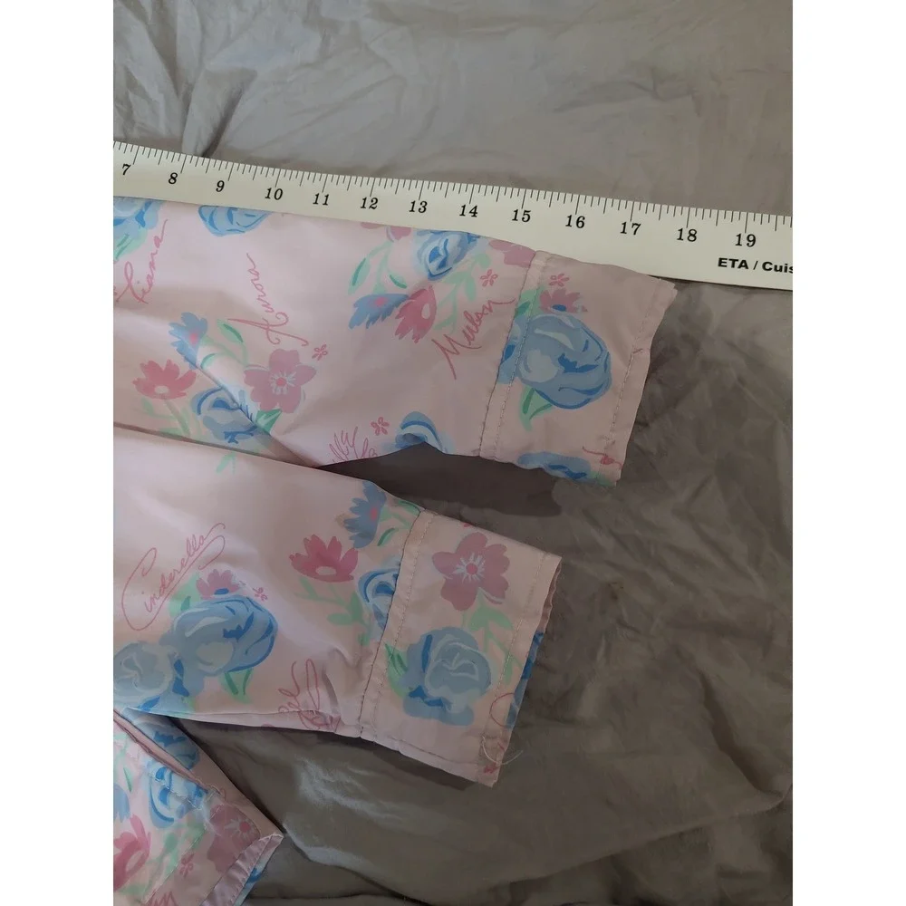 Disney Princesses Girls SZ 5/6 Pink Floral Hooded Jacket zip front cinch waist